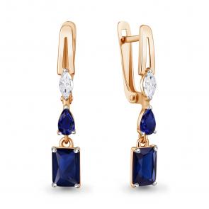 Серьги из золочёного серебра AQUAMARINE с фианитом и гидротермальным сапфиром А400617Н-п фото