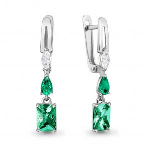 Серебряные серьги AQUAMARINE с фианитом и гидротермальным изумрудом А400617П фото