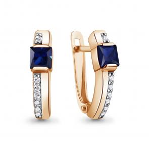 Серьги из золочёного серебра AQUAMARINE с фианитом и гидротермальным сапфиром А400631АБ-п фото