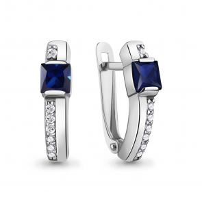Серебряные серьги AQUAMARINE с фианитом и гидротермальным сапфиром А400631АБ фото