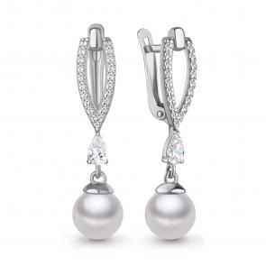 Серебряные серьги AQUAMARINE с фианитом и жемчугом А400650А фото