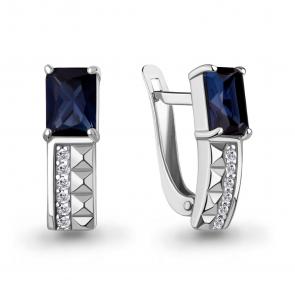 Серебряные серьги AQUAMARINE с фианитом и гидротермальным сапфиром А400656АБ фото