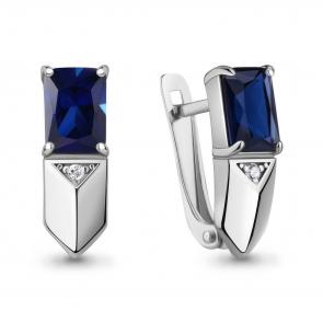 Серебряные серьги AQUAMARINE с фианитом и гидротермальным сапфиром А400657АБ фото