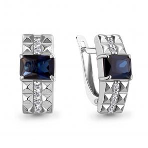 Серебряные серьги AQUAMARINE с фианитом и гидротермальным сапфиром А400658АБ фото