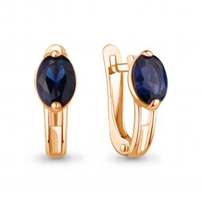 Серьги из золочёного серебра AQUAMARINE с гидротермальным сапфиром А400665Н-п фото