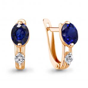 Серьги из золочёного серебра AQUAMARINE с фианитом и гидротермальным сапфиром А400666Н-п фото