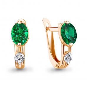 Серьги из золочёного серебра AQUAMARINE с фианитом и гидротермальным изумрудом А400666П-п фото