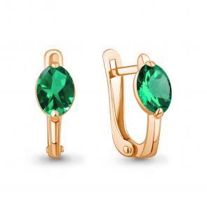 Серьги из золочёного серебра AQUAMARINE с гидротермальным изумрудом А400667П-п фото