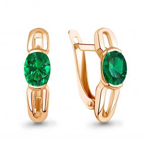 Серьги из золочёного серебра AQUAMARINE с гидротермальным изумрудом А400706П-п фото