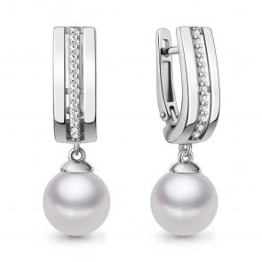 Серебряные серьги AQUAMARINE с фианитом и жемчугом А400708А фото