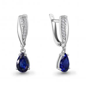 Серебряные серьги AQUAMARINE с фианитом и гидротермальным сапфиром А400742АБ фото