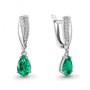 Серебряные серьги AQUAMARINE с фианитом и гидротермальным изумрудом А400742АГ фото