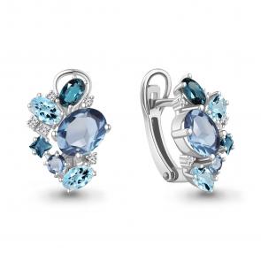 Серебряные серьги AQUAMARINE с топазом и фианитом А40075566А фото