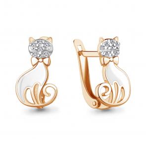Серьги из золочёного серебра AQUAMARINE с фианитом и эмалью А400783А-пк фото