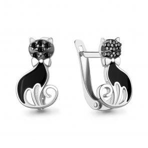 Серебряные серьги AQUAMARINE с эмалью и ювелирным кристаллом А400783Ч фото