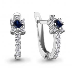Серебряные серьги AQUAMARINE с фианитом и гидротермальным сапфиром А400805АБ фото
