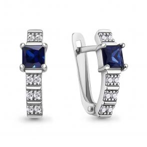 Серебряные серьги AQUAMARINE с фианитом и гидротермальным сапфиром А400806АБ фото