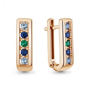 Серьги из золочёного серебра AQUAMARINE с топазом, гидротермальным сапфиром и гидротермальным изумрудом А400823БГ-п фото
