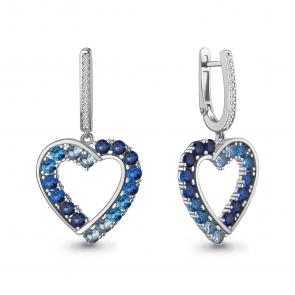 Серебряные серьги AQUAMARINE с топазом, фианитом и гидротермальным сапфиром А400844АБ фото