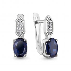 Серебряные серьги AQUAMARINE с фианитом и гидротермальным сапфиром А400887АБ фото