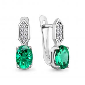 Серебряные серьги AQUAMARINE с фианитом и гидротермальным изумрудом А400887АГ фото