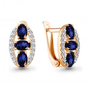 Серьги из золочёного серебра AQUAMARINE с фианитом и гидротермальным сапфиром А400925АБ-п фото