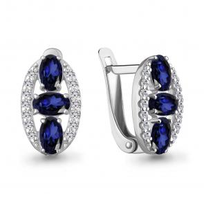 Серебряные серьги AQUAMARINE с фианитом и гидротермальным сапфиром А400925АБ фото
