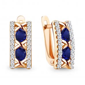 Серьги из золочёного серебра AQUAMARINE с фианитом и гидротермальным сапфиром А400946АБ-п фото