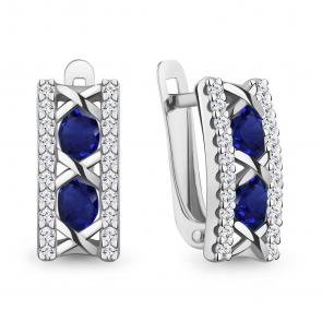 Серебряные серьги AQUAMARINE с фианитом и гидротермальным сапфиром А400946АБ фото