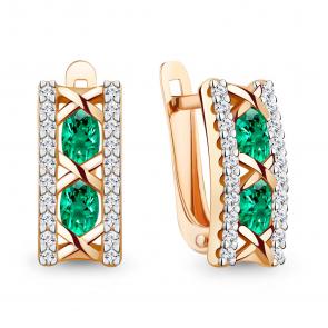 Серьги из золочёного серебра AQUAMARINE с фианитом и гидротермальным изумрудом А400946АГ-п фото