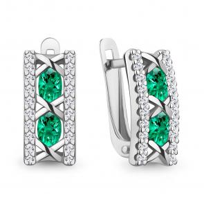 Серебряные серьги AQUAMARINE с фианитом и гидротермальным изумрудом А400946АГ фото