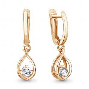 Серьги из золочёного серебра AQUAMARINE с фианитом А401006А-п фото