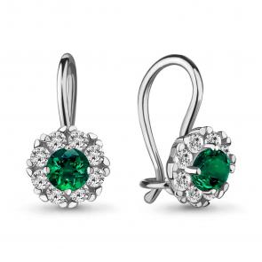 Серебряные серьги AQUAMARINE с фианитом и ювелирным кристаллом А40965Г фото