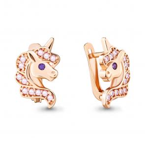 Серьги из золочёного серебра AQUAMARINE с фианитом А41495ВД-п фото