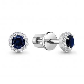 Серебряные серьги AQUAMARINE с фианитом и гидротермальным сапфиром А42884Б фото