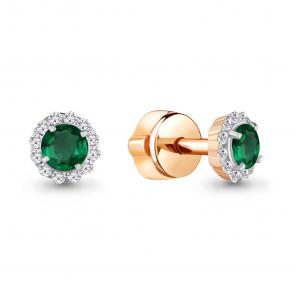 Серьги из золочёного серебра AQUAMARINE с фианитом и гидротермальным изумрудом А42884Г-п фото