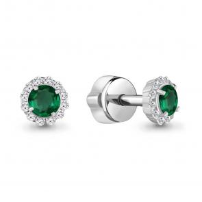 Серебряные серьги AQUAMARINE с фианитом и гидротермальным изумрудом А42884Г фото