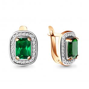 Серьги из золочёного серебра AQUAMARINE с фианитом и гидротермальным изумрудом А42902Г-пк фото