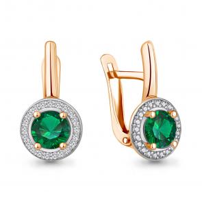 Серьги из золочёного серебра AQUAMARINE с фианитом и гидротермальным изумрудом А42983Г-п фото