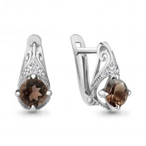 Серебряные серьги AQUAMARINE с фианитом и раухтопазом А4298401А фото