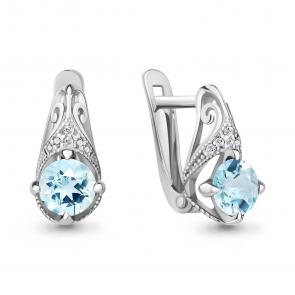 Серебряные серьги AQUAMARINE с топазом и фианитом А4298402А фото