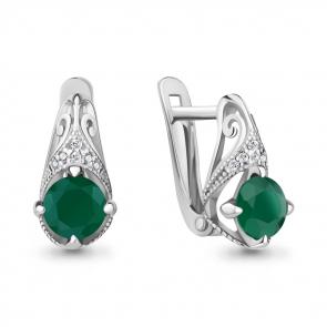 Серебряные серьги AQUAMARINE с фианитом и агатом А4298409А фото