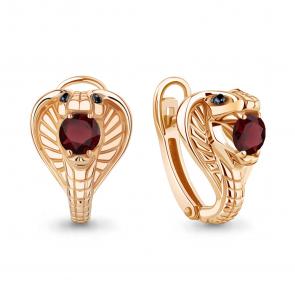 Серьги из золочёного серебра AQUAMARINE с гранатом и ювелирным кристаллом А4320003Ч-п фото