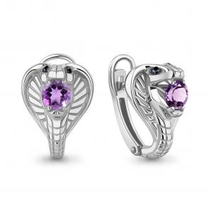 Серебряные серьги Символ года Змея AQUAMARINE с аметистом и ювеклирным кристаллом А4320004Ч фото