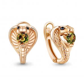 Серьги из золоченого серебра Символ года Змея AQUAMARINE с султанитом и ювелирным кристаллом А4320019Ч-п фото