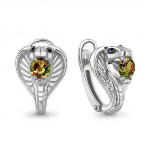 Серебряные серьги Символ года Змея AQUAMARINE с султанитом и ювелирным  кристаллом А4320019Ч фото