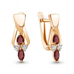 Серьги из золочёного серебра AQUAMARINE с фианитом и гранатом А4320103А-п фото