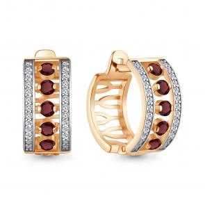 Серьги из золочёного серебра AQUAMARINE с фианитом и гранатом А4320403А-п фото