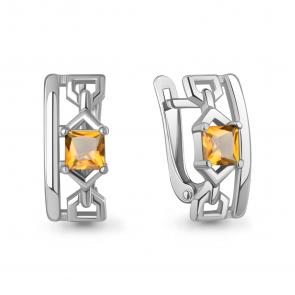 Серебряные серьги AQUAMARINE с цитрином А4320506 фото