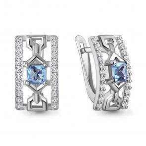Серебряные серьги AQUAMARINE с топазом и фианитом А4320605А фото